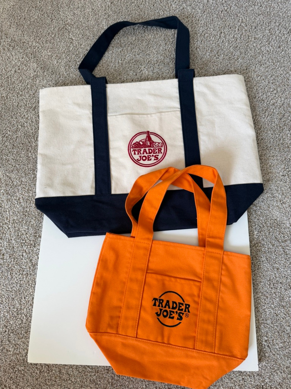 Trader Joe’s Tote Bag Bundle Set of 2 – Orange + Navy& White